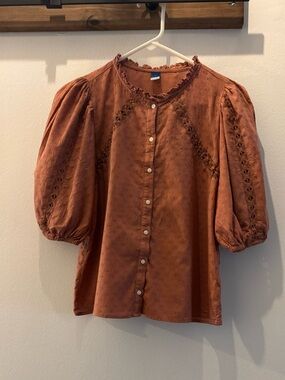 Old Navy Rust Puff Sleeve Button-Front Blouse